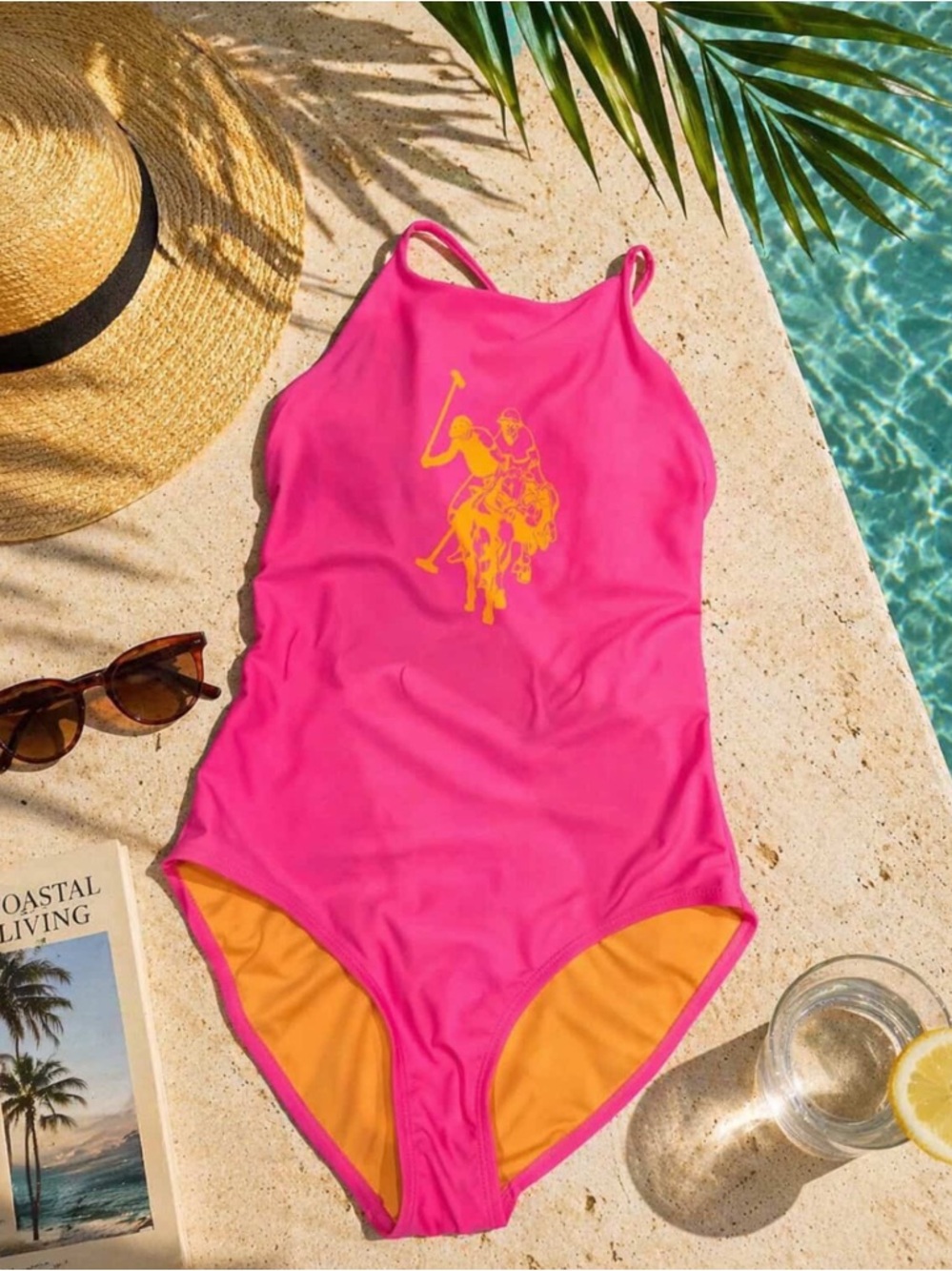 U.S Polo ASSN neon adjustable one piece swimsuit